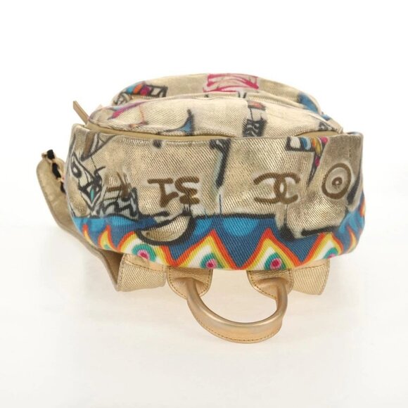 CHANEL Graffiti Backpack Canvas Gold CC Auth main image 6